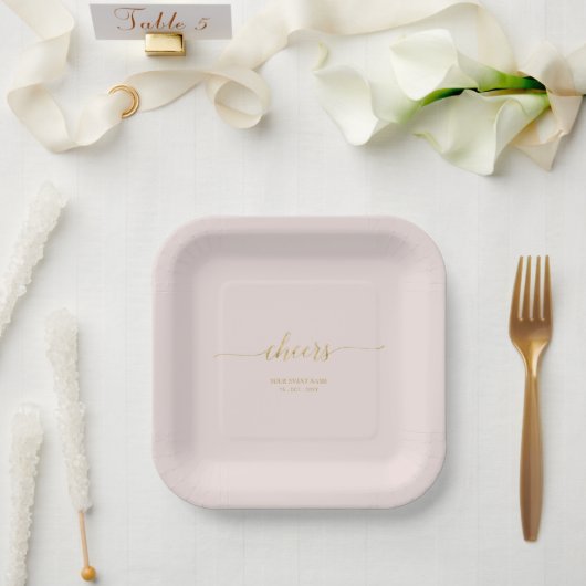 Assiettes En Carton Pink & Gold Elegant Letting Cheers Event Party (Mariage)