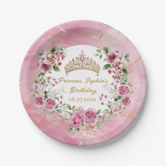 Assiettes En Carton Pink Gold Fairytale Princess Crown (Devant)