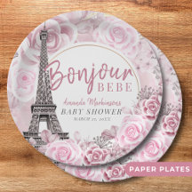 Pink Gold Floral Bonjour Bebe Baby shower