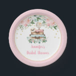 Assiettes En Carton Pink Gold Floral Voyage Mlle À Mme Fête des mariée<br><div class="desc">Ces plaques en papier sont équipées de valises et d'un globe avec flûtes d'aquarelle rose et confettis en feuille d'or.</div>