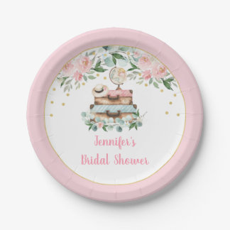 Assiettes En Carton Pink Gold Floral Voyage Mlle À Mme Fête des mariée