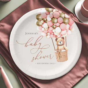 Assiettes En Carton Pink Gold Girl We Can Bearly Wait! Baby Shower 