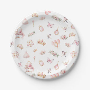 Assiettes En Carton Pink Gold Princess Crown fête d'anniversaire