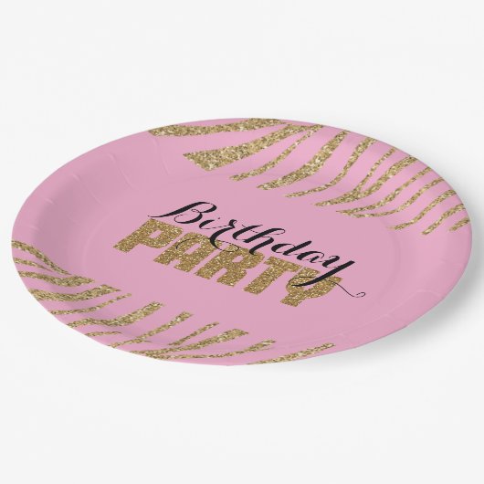 Assiettes En Carton Pink Gold Zebra Imprimer Faux Parties scintillant  (Angle)