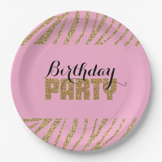 Assiettes En Carton Pink Gold Zebra Imprimer Faux Parties scintillant  (Devant)