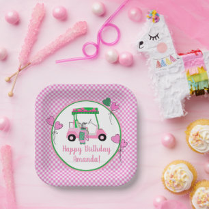 Assiettes En Carton Pink & Green Golf Thème Fête Personnalisée