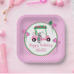 Assiettes En Carton Pink & Green Golf Thème Fête Personnalisée<br><div class="desc">C'est l'heure de la fête et tellement amusant de décorer avec cette charmante plaque en papier - voiturette de golf rose et vert - avec une parties scintillant en or jetée - complétée par son nom en écriture et un Joyeux anniversaire. Toute question de conception n'a qu'à envoyer un conversation...</div>