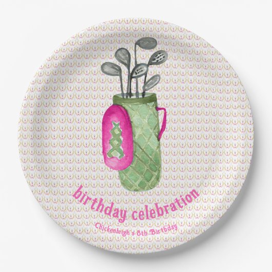 Assiettes En Carton Pink Green Masters Golf Anniversaire (Devant)