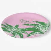 Assiettes En Carton Pink Green Palm Tree Fête des mariées tropicale No (Angle)
