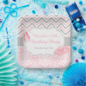 Assiettes En Carton Pink & Grey Chevron Ballerina Anniversaire (Fête)