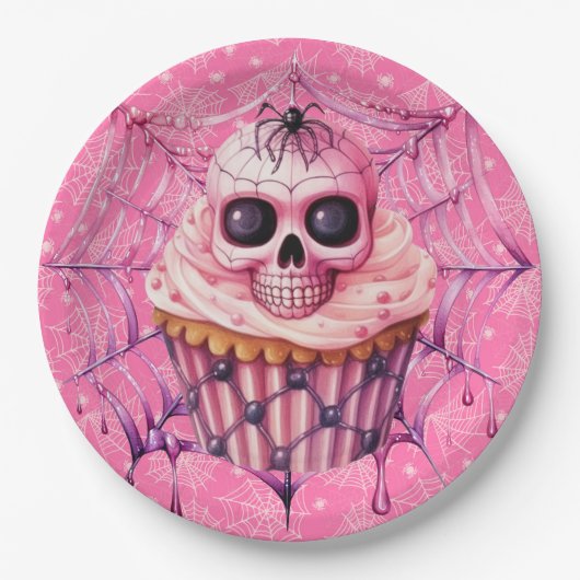Assiettes En Carton Pink Halloween Spider Webs (Devant)