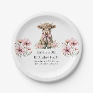 Assiettes En Carton Pink Highland Cow fête d'anniversaire