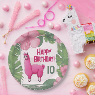 Assiettes En Carton Pink Joyeux Lama souriant