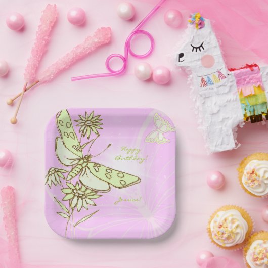 Assiettes En Carton Pink Lemon Lime Butterfly Throw Pillow (Fête)