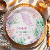 Assiettes En Carton Pink Mermaid 1st Birthday Oneder The Sea