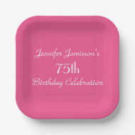 Assiettes En Carton Pink Minimalist Name 75th Birthday Party Carré