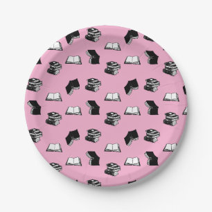 Assiettes En Carton Pink Modern Boish Bibliophile Motif de livre