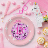 Assiettes En Carton Pink Modern Disco Mirror Ball 13e anniversaire (Fête)