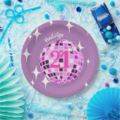 Assiettes En Carton Pink Modern Disco Mirror Ball 21e anniversaire (Fête)