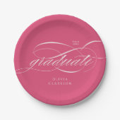Assiettes En Carton Pink Modern élégant Script Graduation Party (Devant)