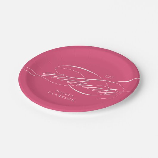 Assiettes En Carton Pink Modern élégant Script Graduation Party (Angle)