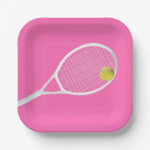 Assiettes En Carton Pink Modern Tennis Ball White Racket