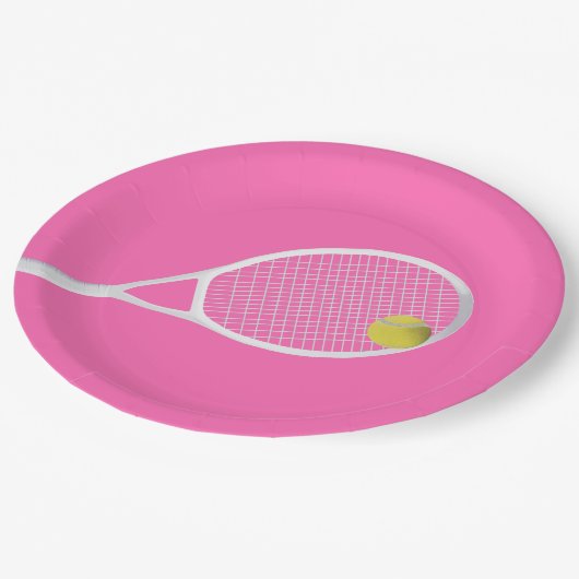 Assiettes En Carton Pink Modern Tennis Ball White Racket (Angle)