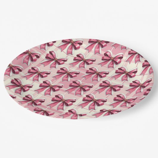 Assiettes En Carton Pink Noël Played Père Noël Bows (Angle)