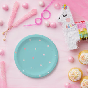 Assiettes En Carton Pink on Blue Pois fête d'anniversaire