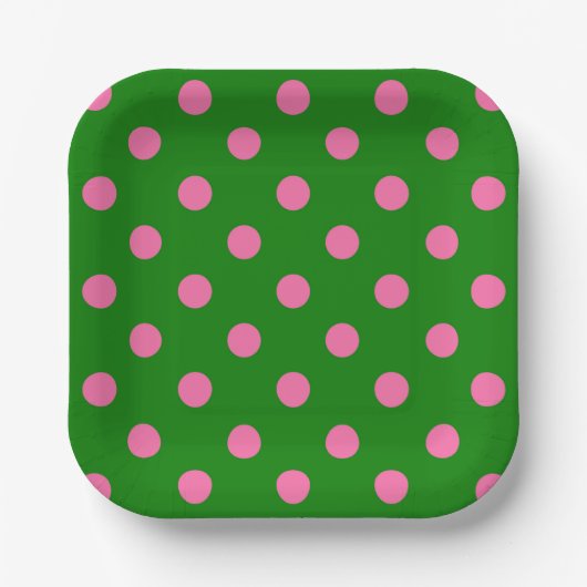 Assiettes En Carton Pink On Green Polka Dots Pattern Design  (Recto)