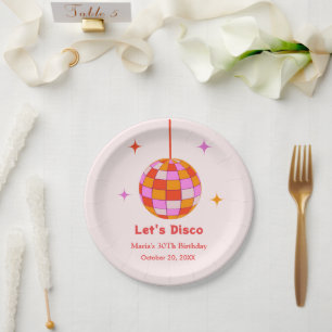 Assiettes En Carton Pink Orange Disco Ball Let's Disco Anniversaire
