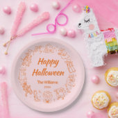 Assiettes En Carton Pink Orange Quirky Main Glissé Happy Halloween (Fête)