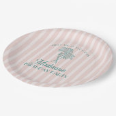 Assiettes En Carton Pink Palm Spring Pastel Beach Anniversaire (Angle)