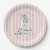 Assiettes En Carton Pink Palm Spring Pastel Beach Anniversaire (Devant)
