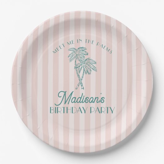 Assiettes En Carton Pink Palm Spring Pastel Beach Anniversaire (Devant)
