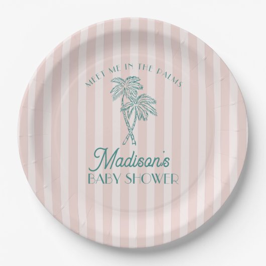 Assiettes En Carton Pink Palm Spring Pastel Beach Baby shower (Devant)
