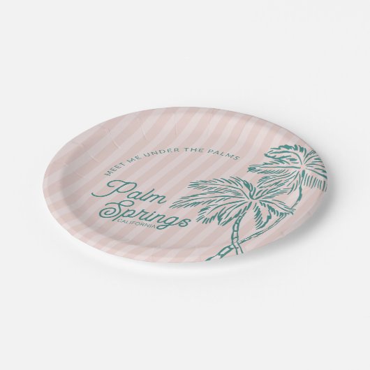 Assiettes En Carton Pink Palm Spring Pastel Beach Party Privilégier (Angle)