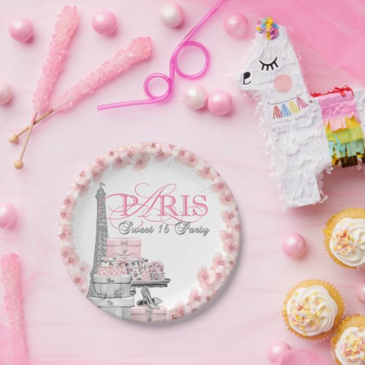 Assiettes En Carton Pink Paris Sweet 16 Anniversaire (Fête)
