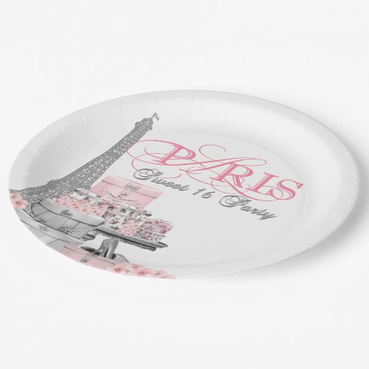 Assiettes En Carton Pink Paris Sweet 16 Anniversaire (Angle)