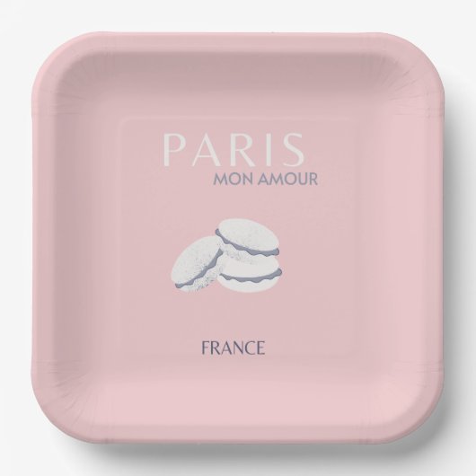Assiettes En Carton Pink Paris Travel Art Pastel Preppy Macarons (Recto)