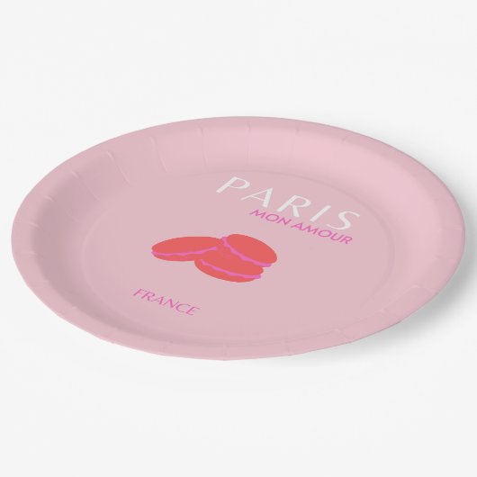 Assiettes En Carton Pink Paris Travel Art Preppy Macarons (Angle)
