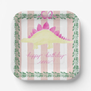 Assiettes En Carton Pink Pastel Dinosaur Plaque de fête d'anniversaire