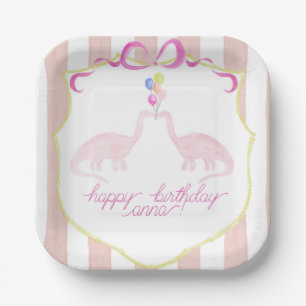Assiettes En Carton Pink Pastel Dinosaur Plaque de fête d'anniversaire