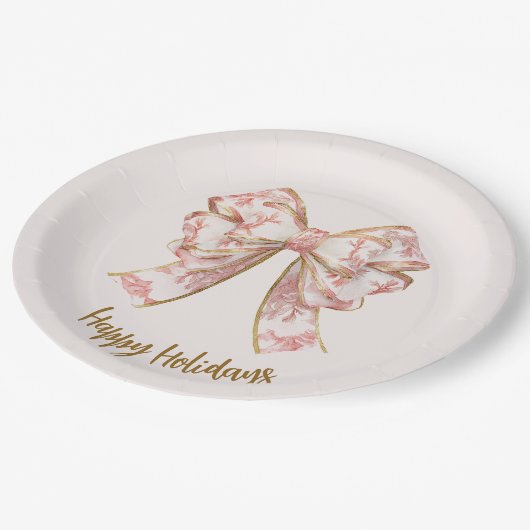 Assiettes En Carton Pink Pastel Elegant Christmas Bow Paper Plates (Angle)