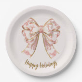 Assiettes En Carton Pink Pastel Elegant Christmas Bow Paper Plates (Devant)