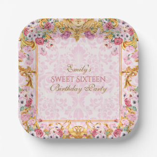 Assiettes En Carton Pink Pastel Gold Sweet 16 Rococo baroque Anniversa