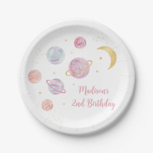 Assiettes En Carton Pink Pastel Two Moon Space Anniversaire