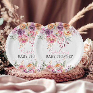 Assiettes En Carton Pink Peach Purple Baby In Bloom Floral