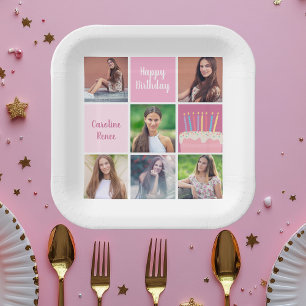 Assiettes En Carton Pink Photo Collage Custom Femmes's Birthday Party