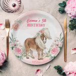Assiettes En Carton Pink poney anniversaire giddy up cowgirl party<br><div class="desc">Pony anniversaire giddy up cowgirl cowboy fête personnalisée assiettes de papier fête. Arrière - plan rose,  poney aux roses roses pour chevaux,  poneys,  anniversaires équestres à thème.</div>